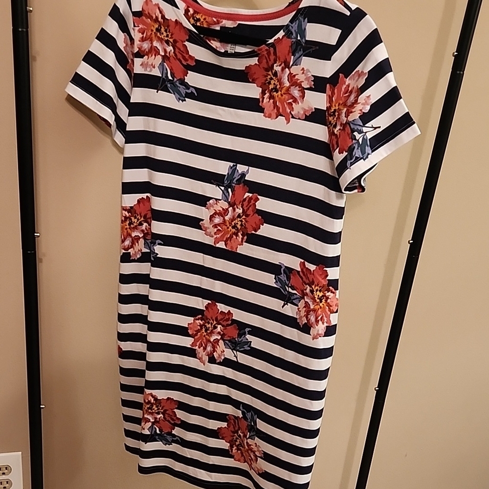 Joules Striped Dress with Floral Accents